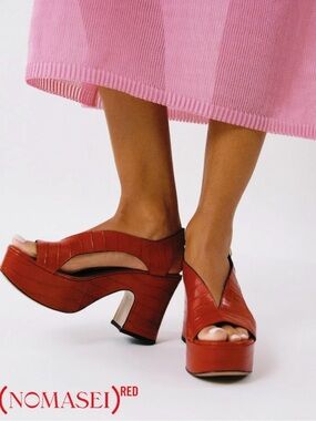 Nomasei Red Platform Peep-Toe Heels